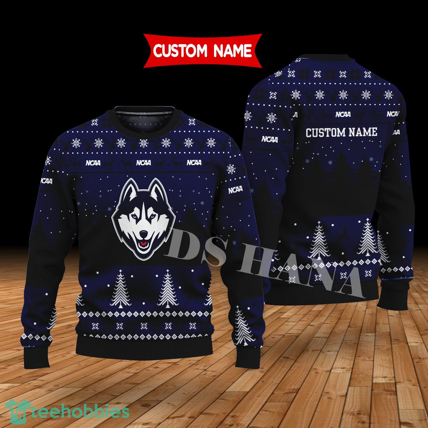 UConn Huskies Custom Name Merry Xmas Sweater For UConn Huskies Fans Sweater