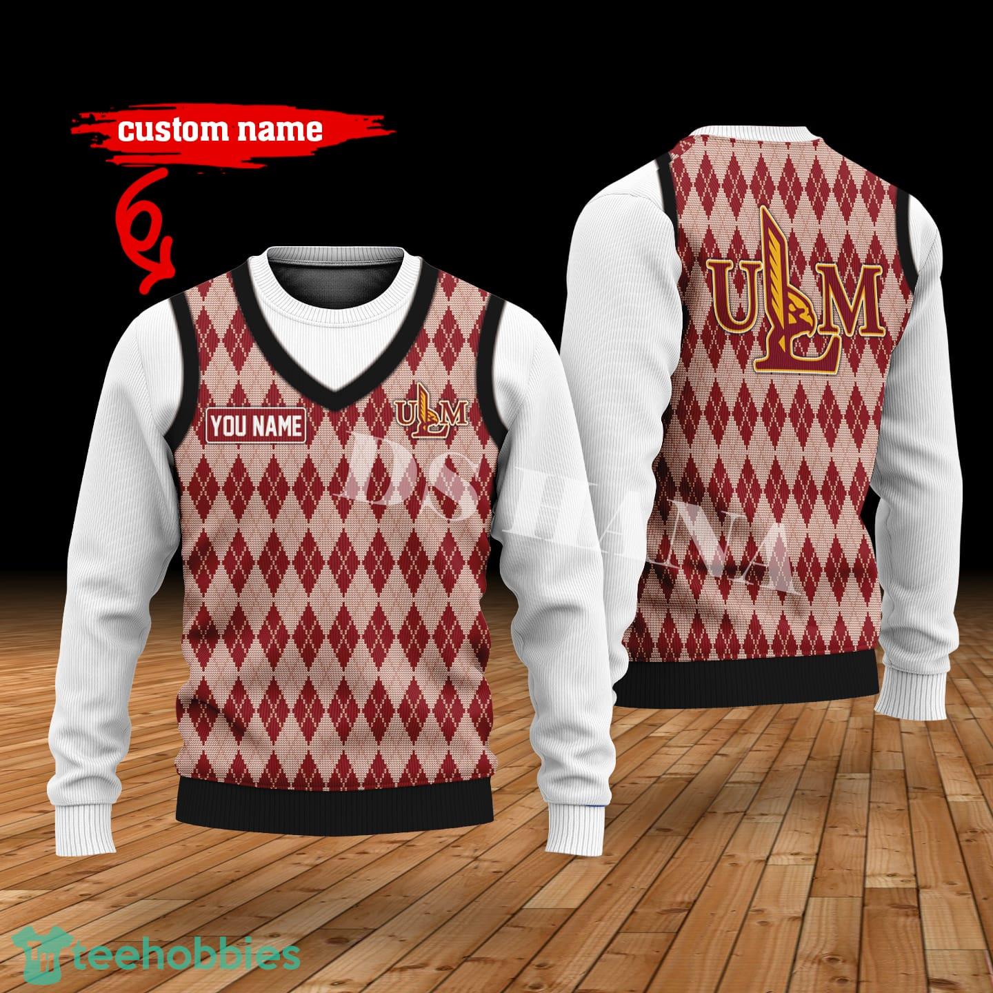 UL Monroe Warhawks Custom Name New Style Sweater Ghile Style 3D Print Christmas Sweater