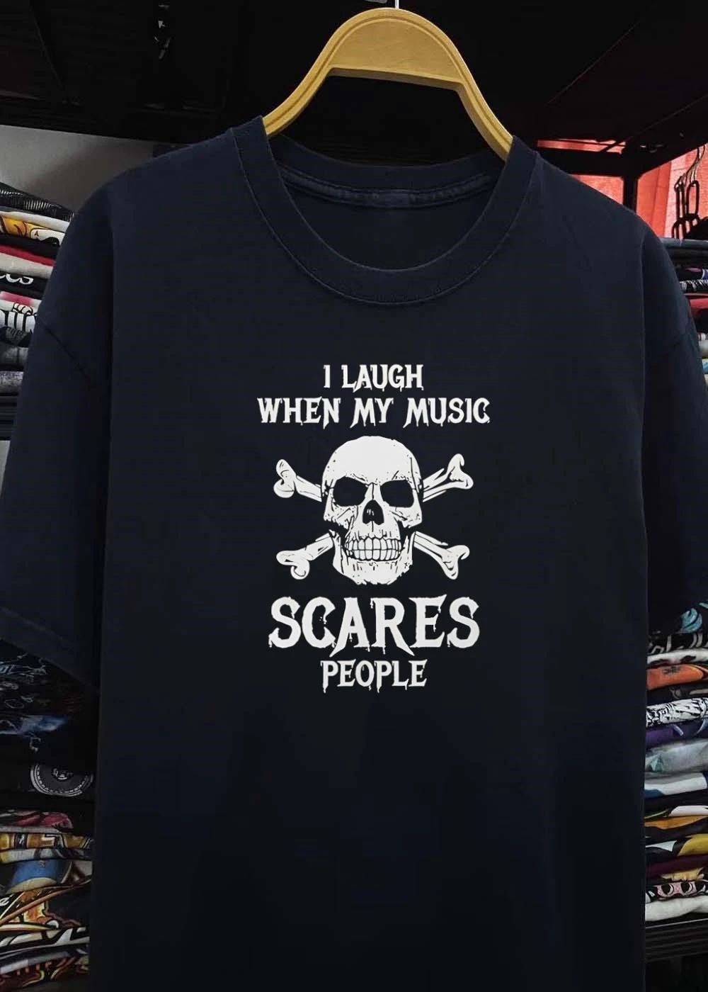 Music lover I laugh when my music scares people skull and crossbones shirt