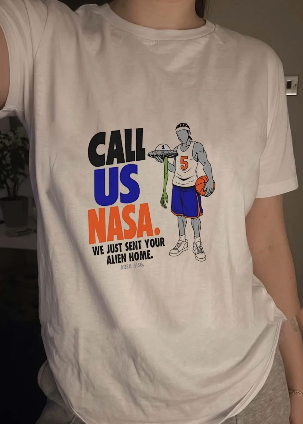 Area MSG Call Us NASA We Just Sent Your Alien Home Basketball Player T-Shirt(1)