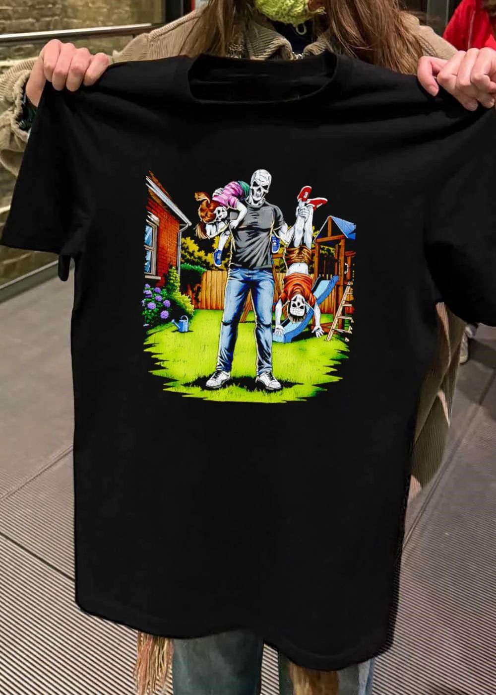 Darkest Dad Skeleton Carrying Children Garden Playtime T-Shirt