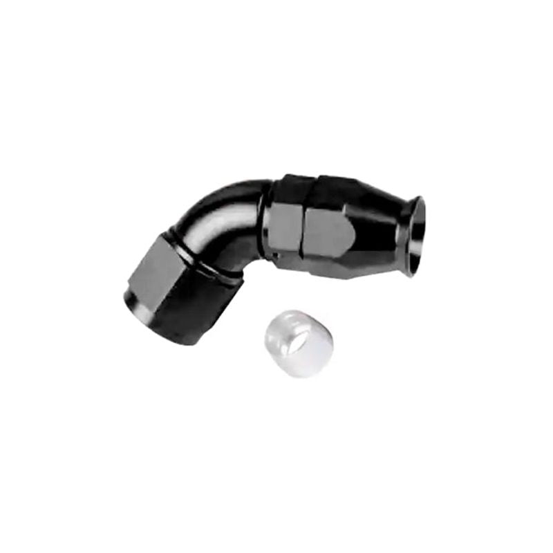 -16AN Full Flow 60 Hose End (for PTFE Hose), Swivel Style, Black Hard Anodized Aluminum