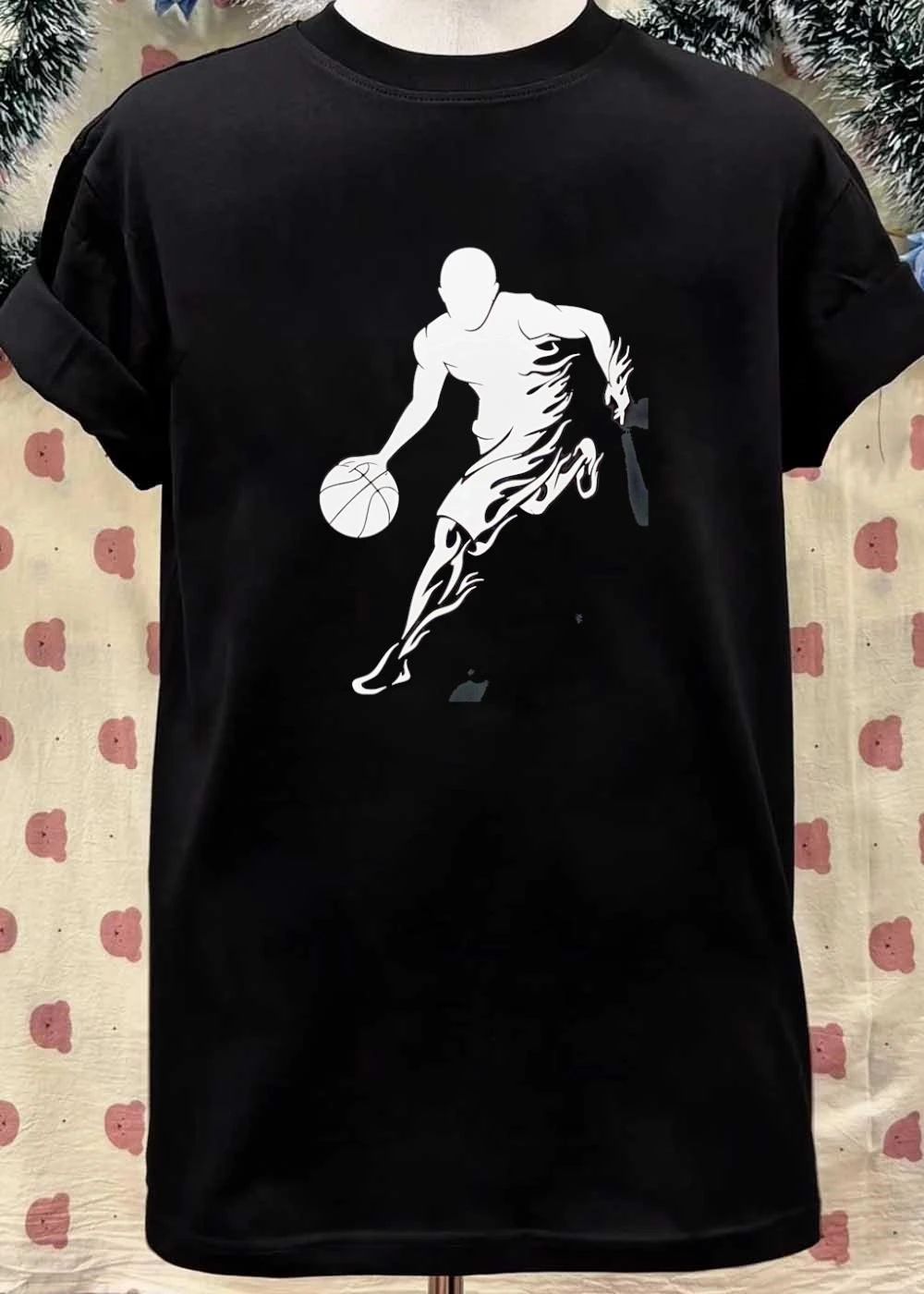 Flaming Basketball Player Dribbling Graphic Athletic T-Shirt