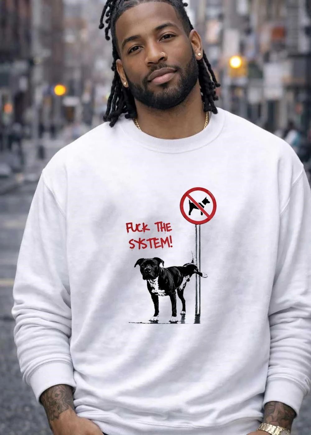 Anti-Dog Sign Fuck the System Pitbull T-Shirt