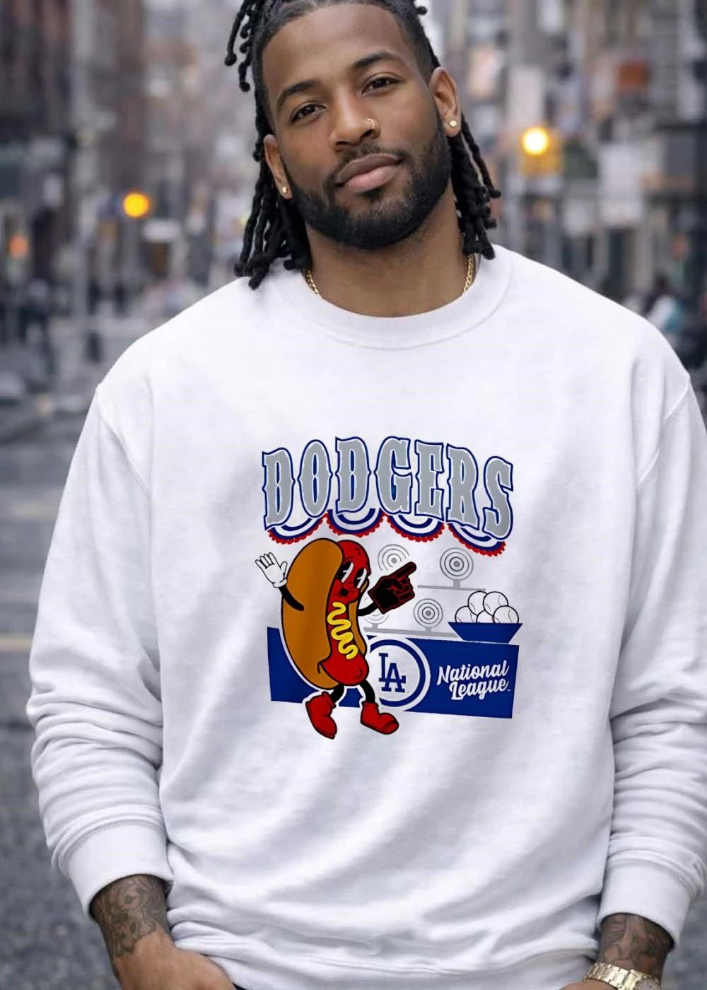 Cartoon Hot Dog Los Angeles Dodgers National League DODGERS LA National League shirt