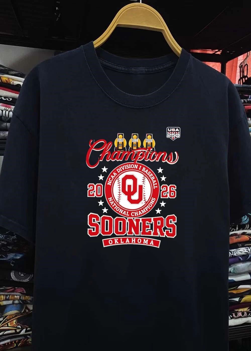 USA 250 Commemorative Champions NCAA Division I Baseball National 1951 1994 2026 Oklahoma Sooners shirt