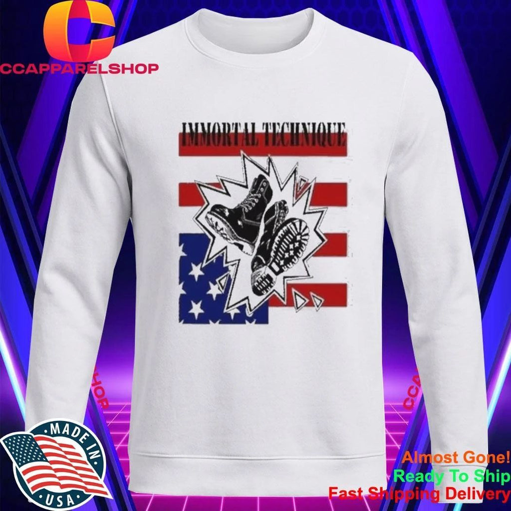 Immortal Technique American Flag Combat Boots Punk Rock Hip Hop Shirt
