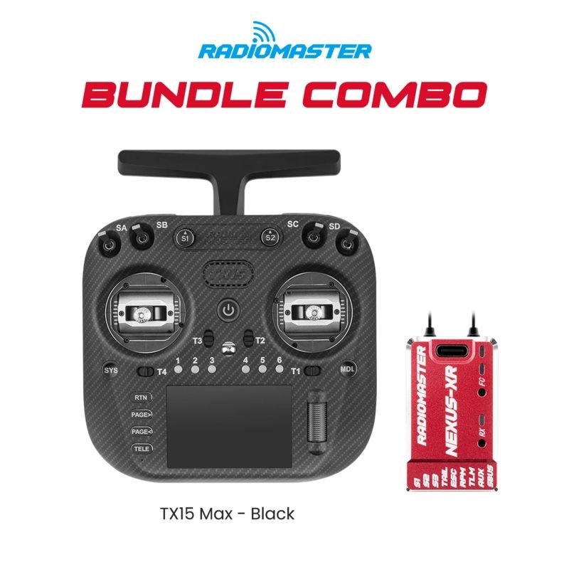 RadioMaster TX15 Max ExpressLRS Transmitter (Black) with Nexus XR Helicopter Flight Controller ELRS Receiver (Red) Bundle