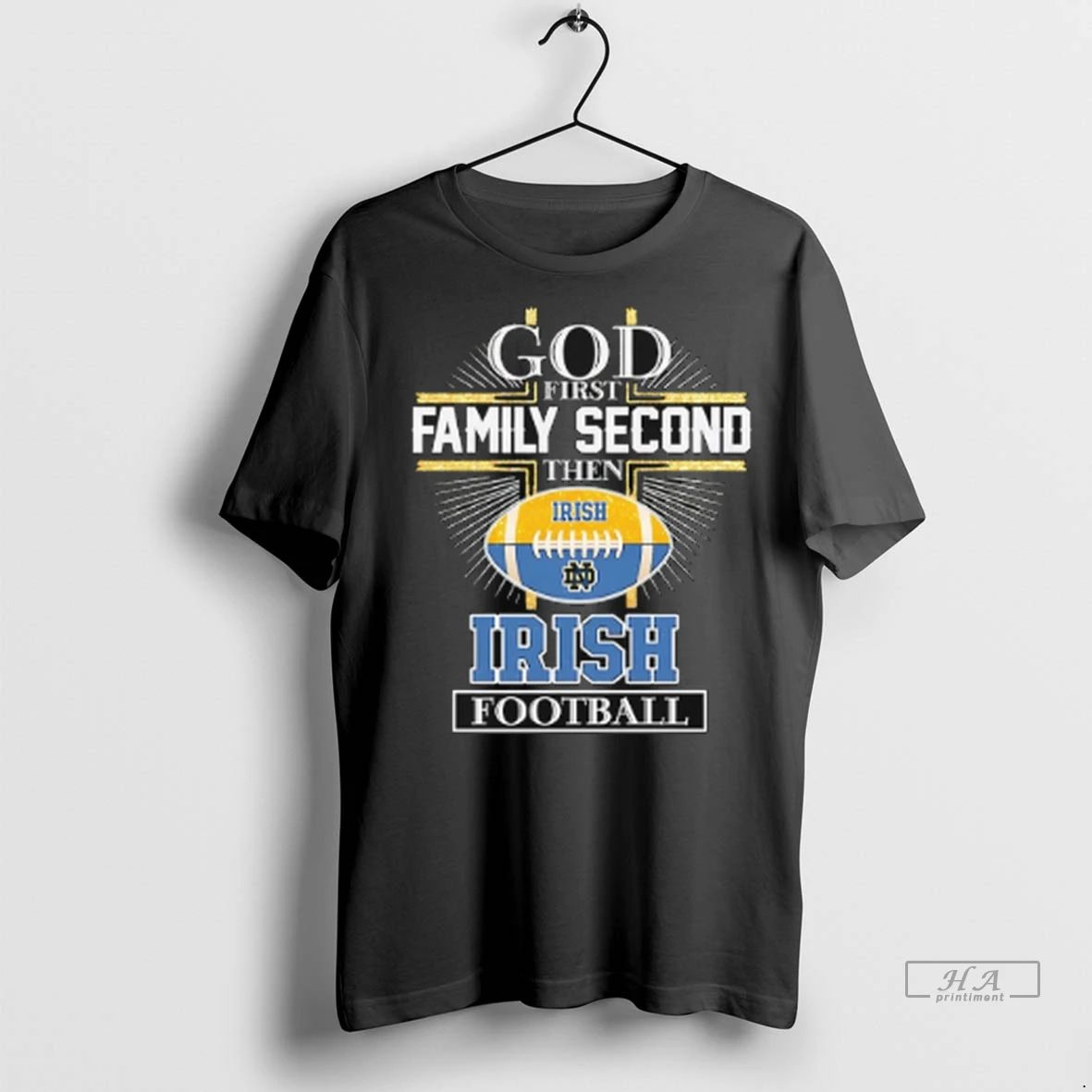 Trendy Officials God First Family Second Notre Dame Fighting Irish Football Shirt Sweater