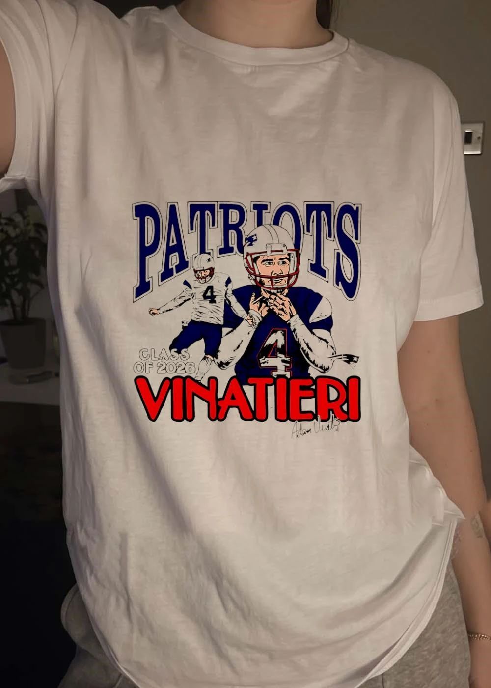 Adam Vinatieri 4 Signature Kicking Hall of Fame Class of 2026 Patriots T-Shirt