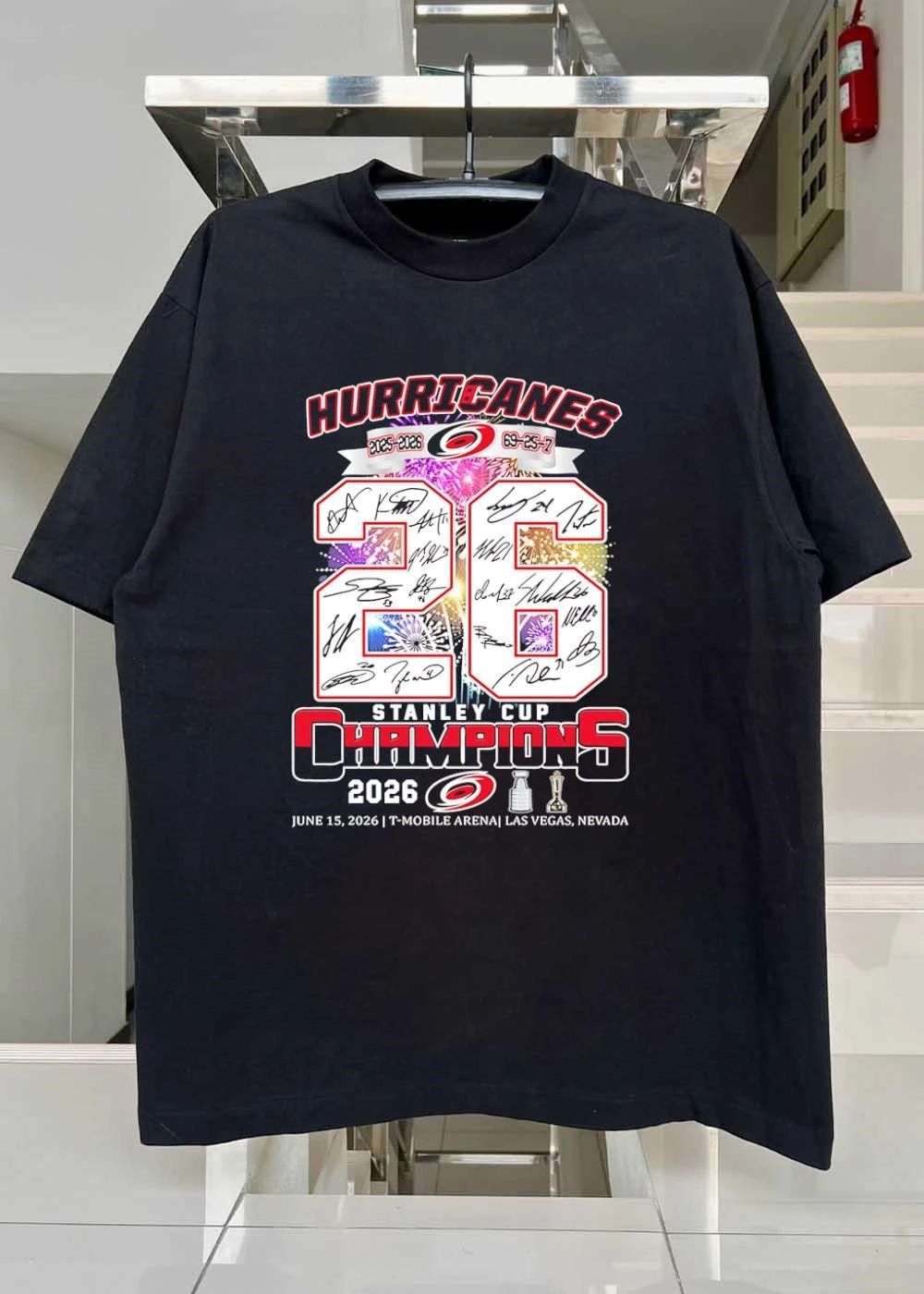 Hurricanes Signed 2025 2026 Stanley Cup Champions 69 25 7 T-Shirt