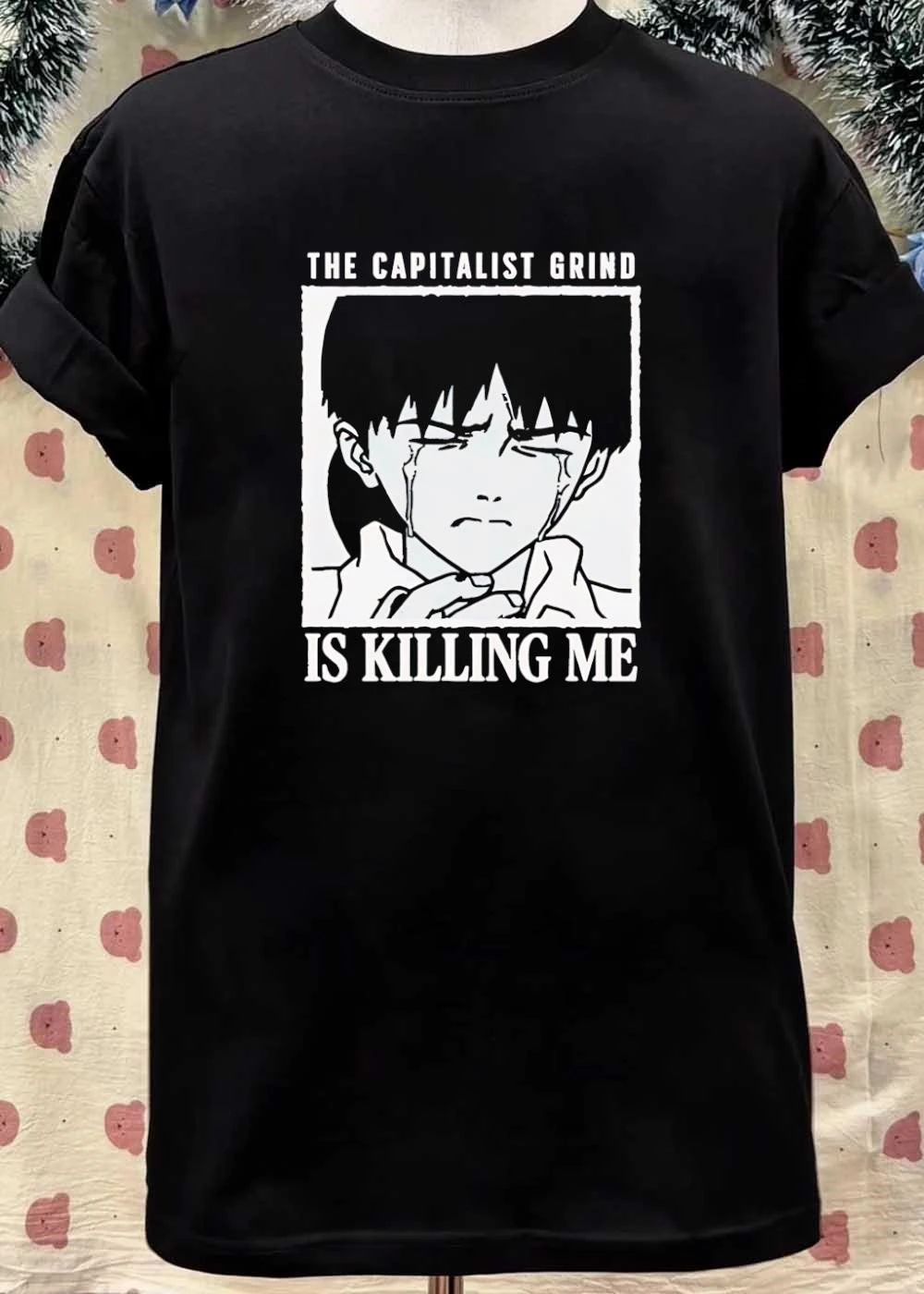 The Capitalist Grind Is Killing Me Shinji Ikari Crying Anime T-Shirt