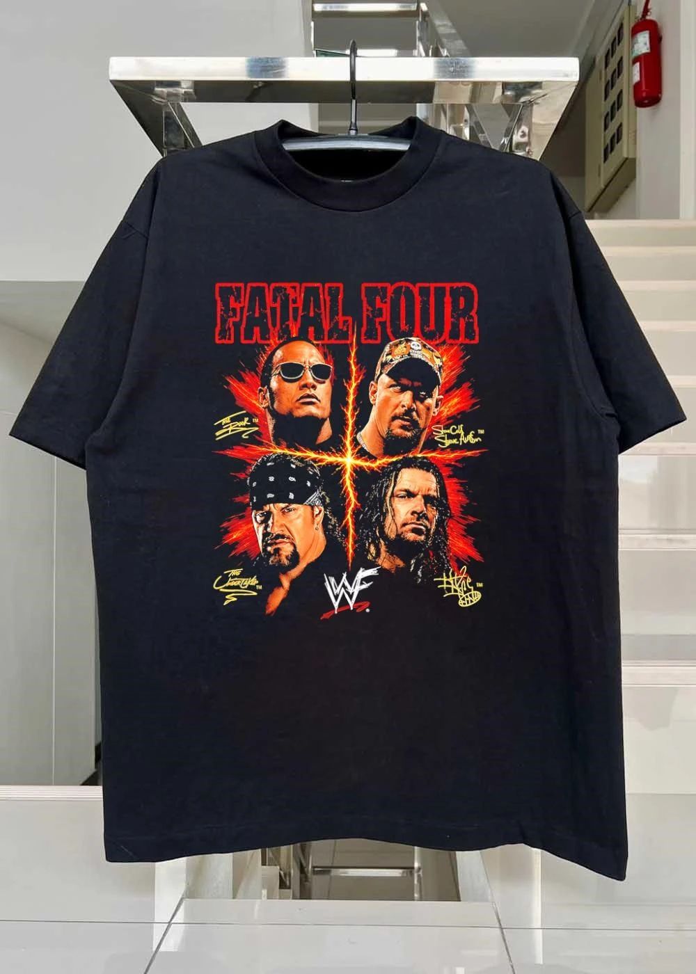 The Rock Stone Cold Steve Austin The Undertaker Triple H Fatal Four WWF T-Shirt