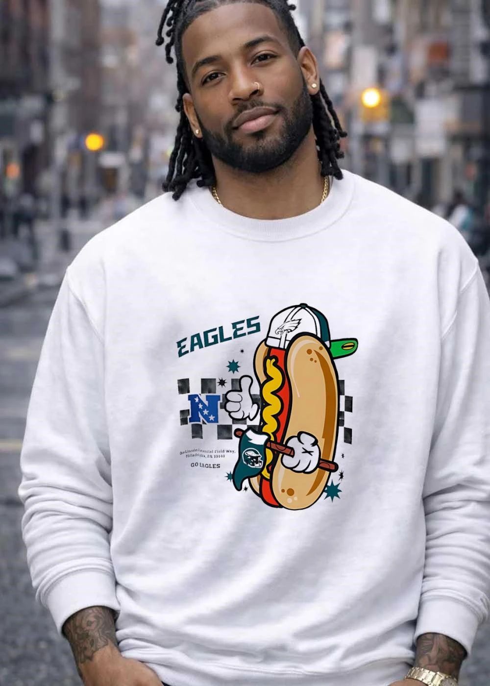 One Lincoln Financial Field Way Philadelphia PA 19148 Hot Dog Holding Flag T-Shirt