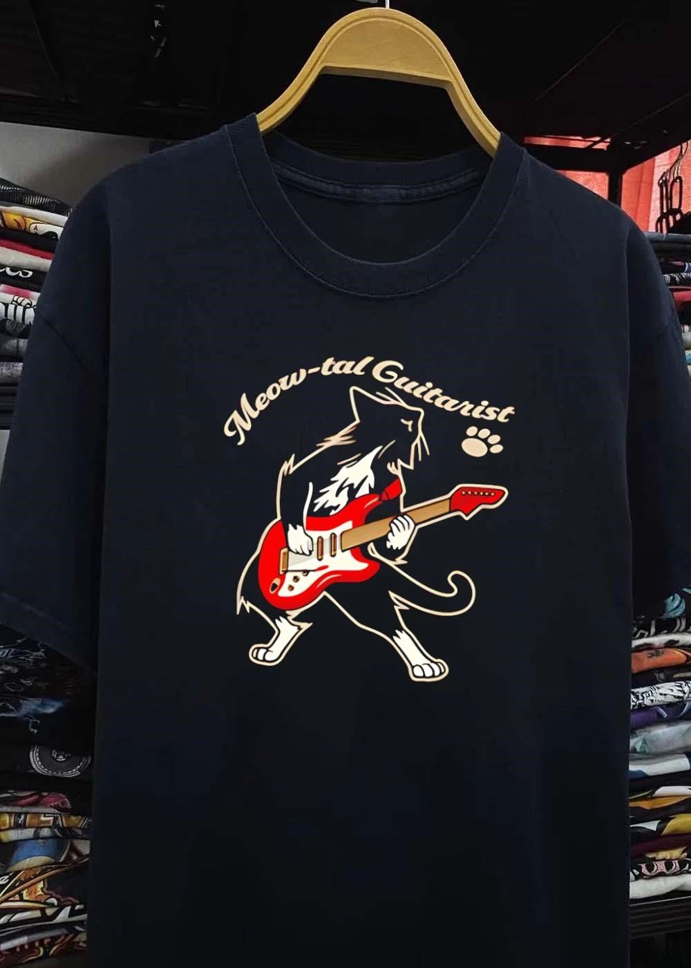 Paw Print Meow-tal Guitarist Playing Electric Guitar T-Shirt