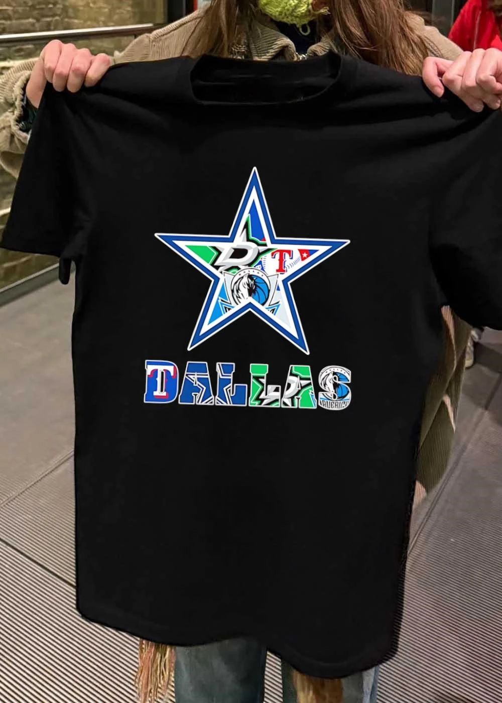 Dallas Stars Mavericks Rangers Fan Logo Print T-Shirt