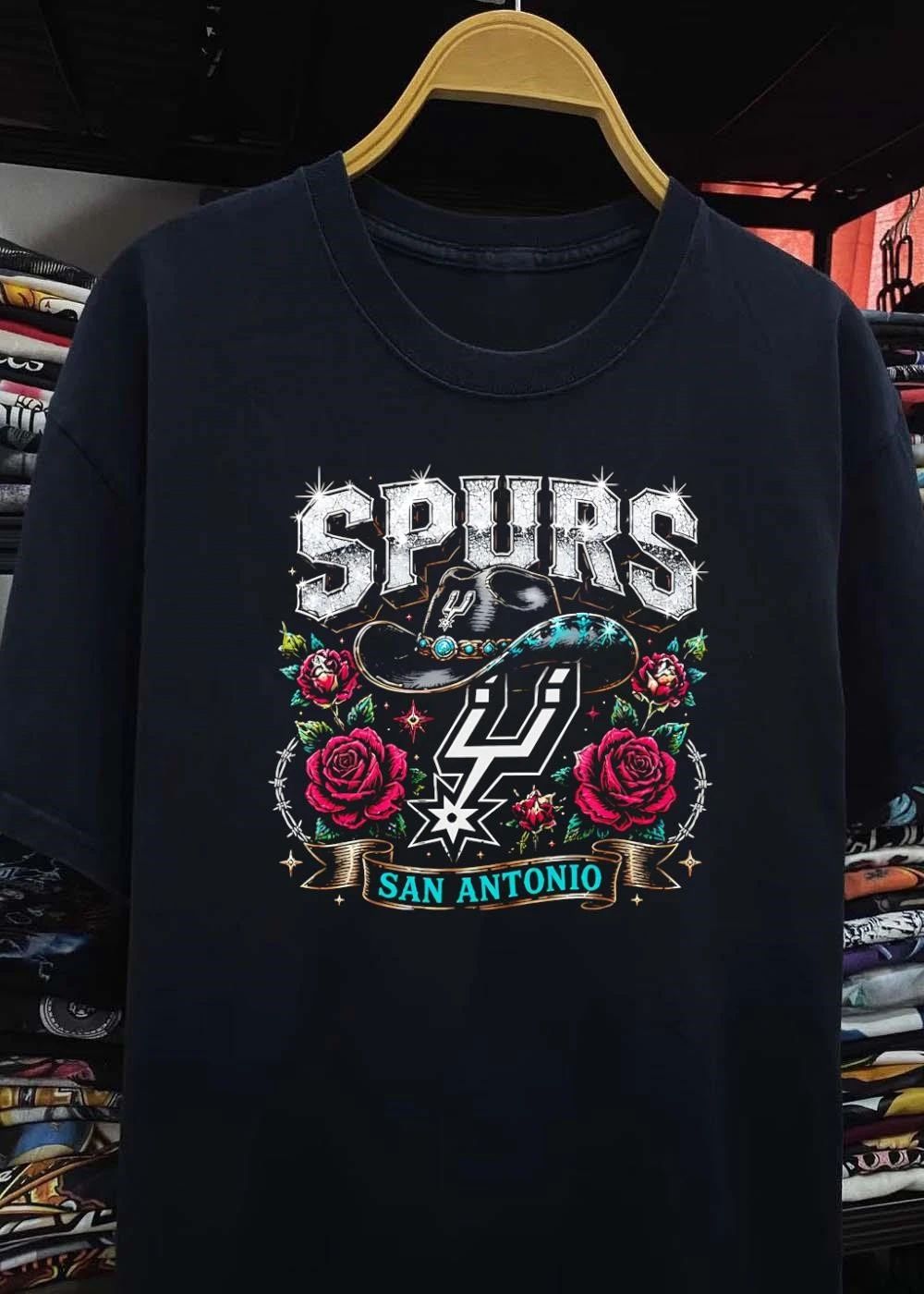 Spurs San Antonio Cowboy Hat Roses Graphic T-Shirt