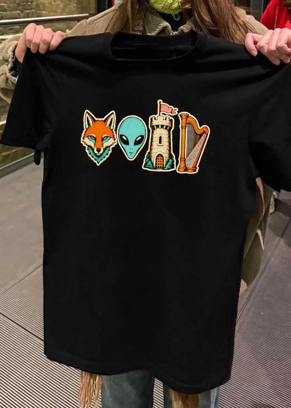 Fox Alien Tower Harp Representing Void T-Shirt