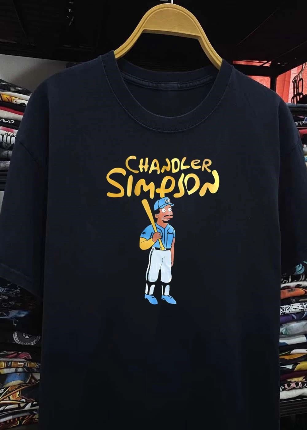 Players Chandler Simpson Baseball Portrait Gold Text Blue T-Shirt