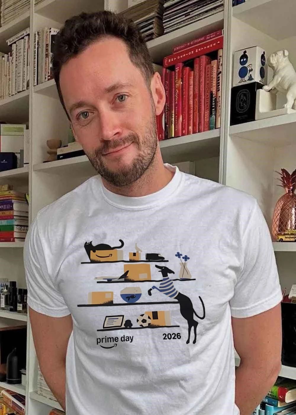 Prime Day 2026 Black Dog Standing on Shelves Graphic shirt