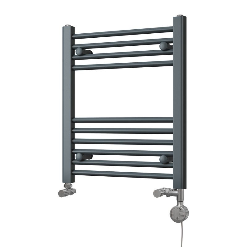 Zennor – Anthracite Dual Fuel Towel Rail H600mm x W500mm Thermostatic – Straight