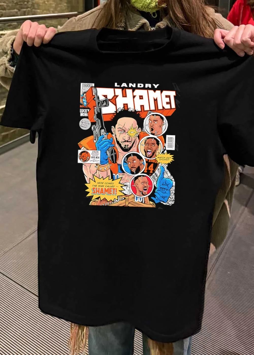 Bocker Comics Landry Shamet Holding Gun Knix-Men 2026 NBA Finals Watch Out Spurs T-Shirt