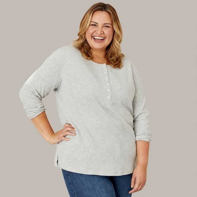 Women’s Long Sleeve Thermal Henley Top with Buttons