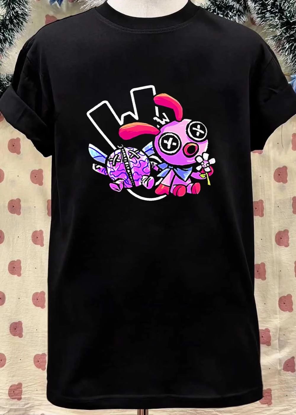 W Flower Rabbit and Brain Bug Plushie Graphic T-Shirt