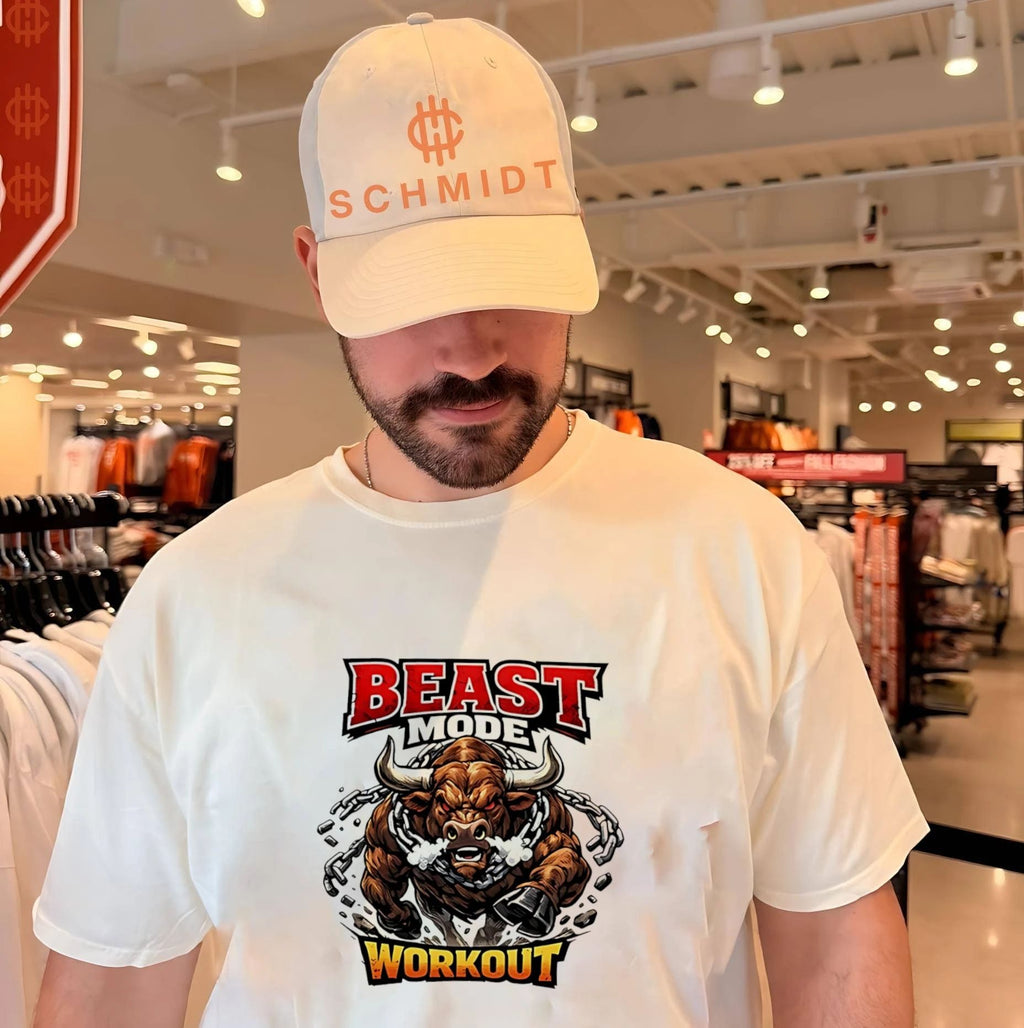 Beast mode workout illustrated bull with chains shirt