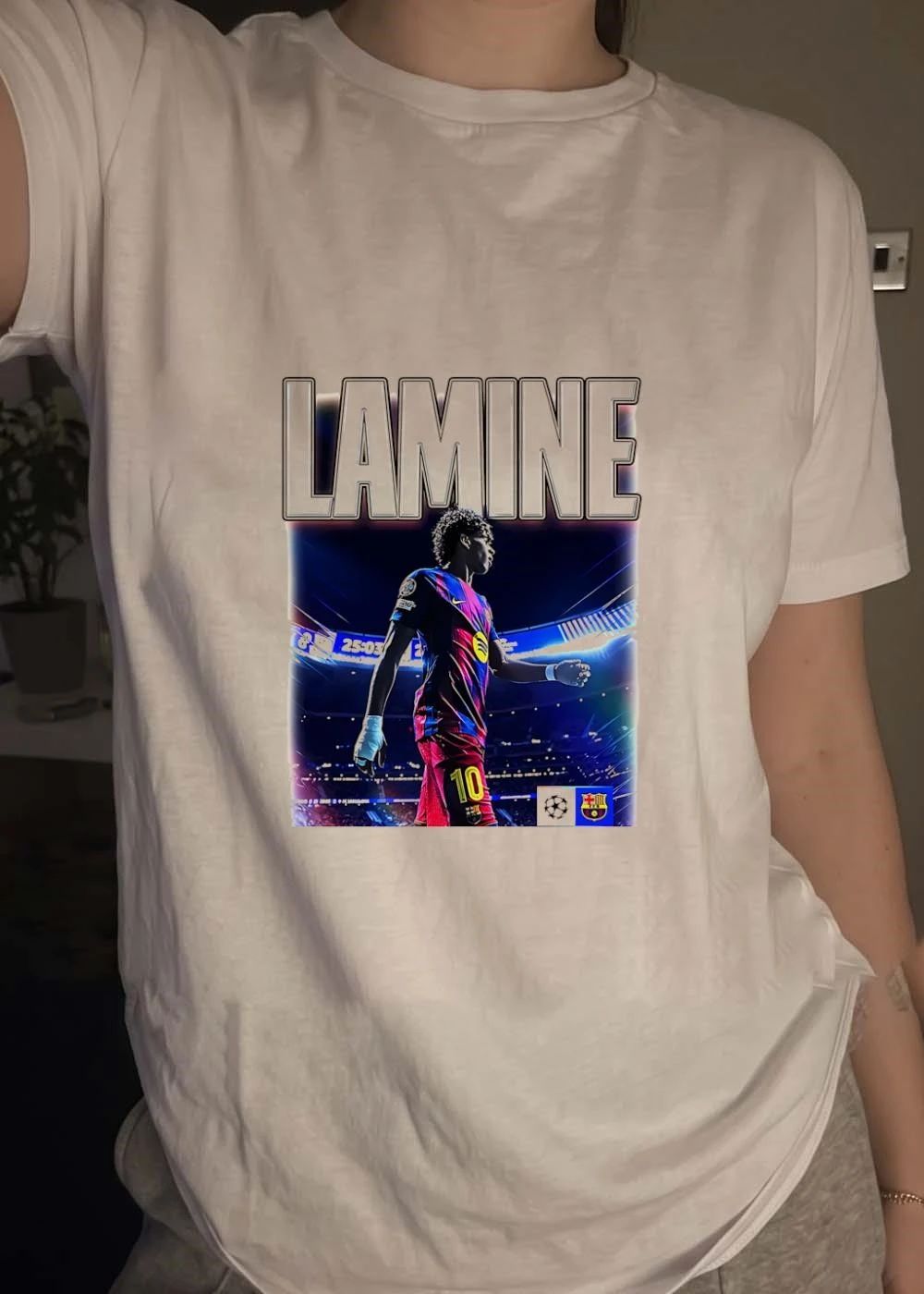 Lamine Yamal Walking in Stadium Lamine Barcelona FC Shirt