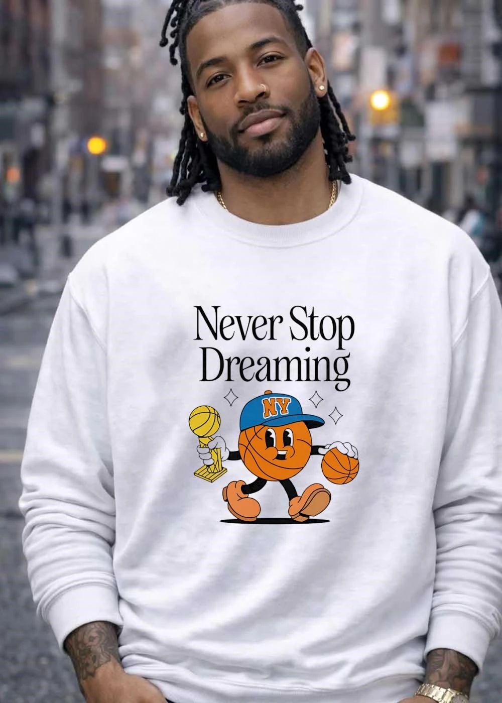 Never Stop Dreaming Cartoon Basketball NY Knicks T-Shirt