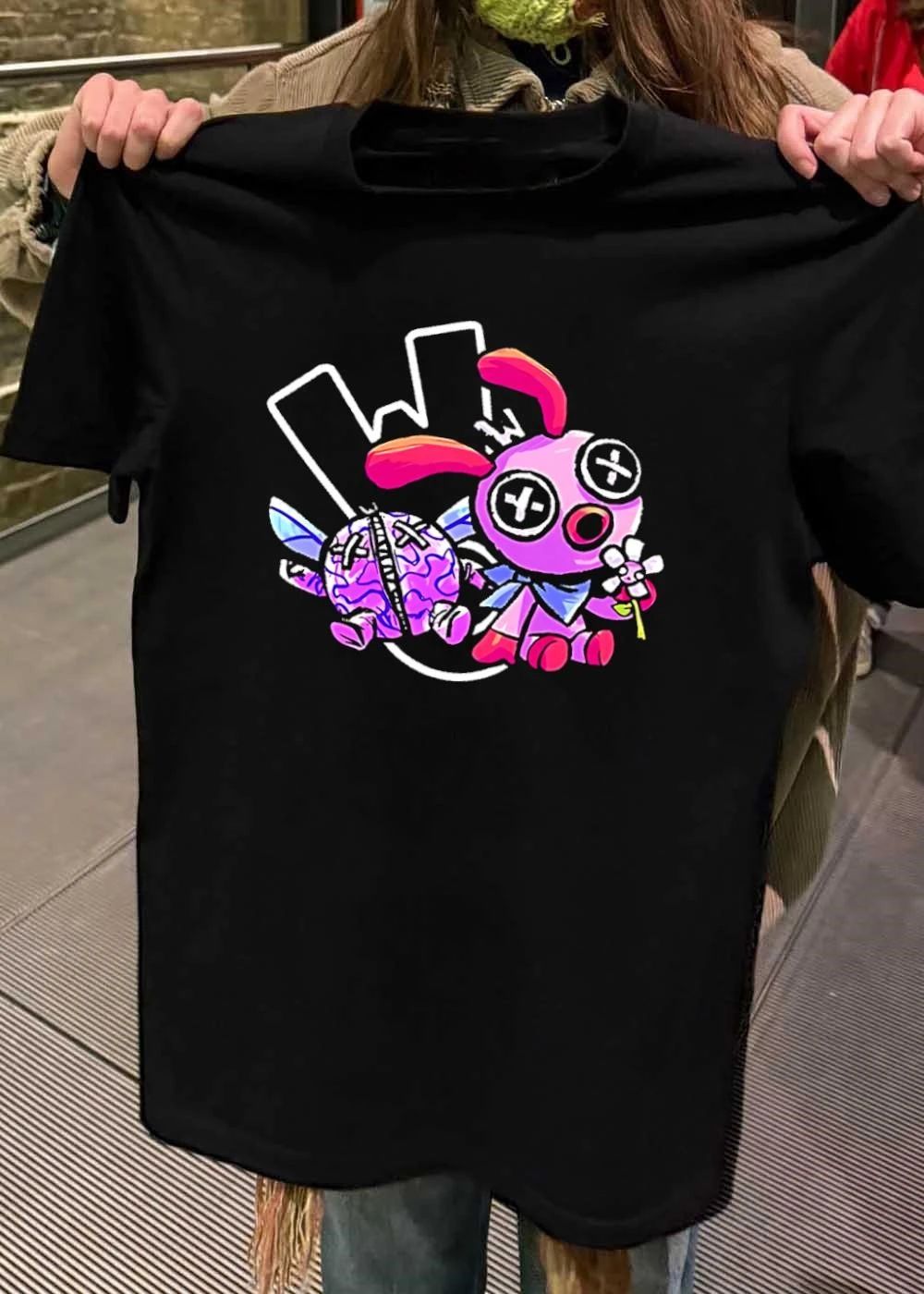 W Flower Rabbit and Brain Bug Plushie Graphic T-Shirt