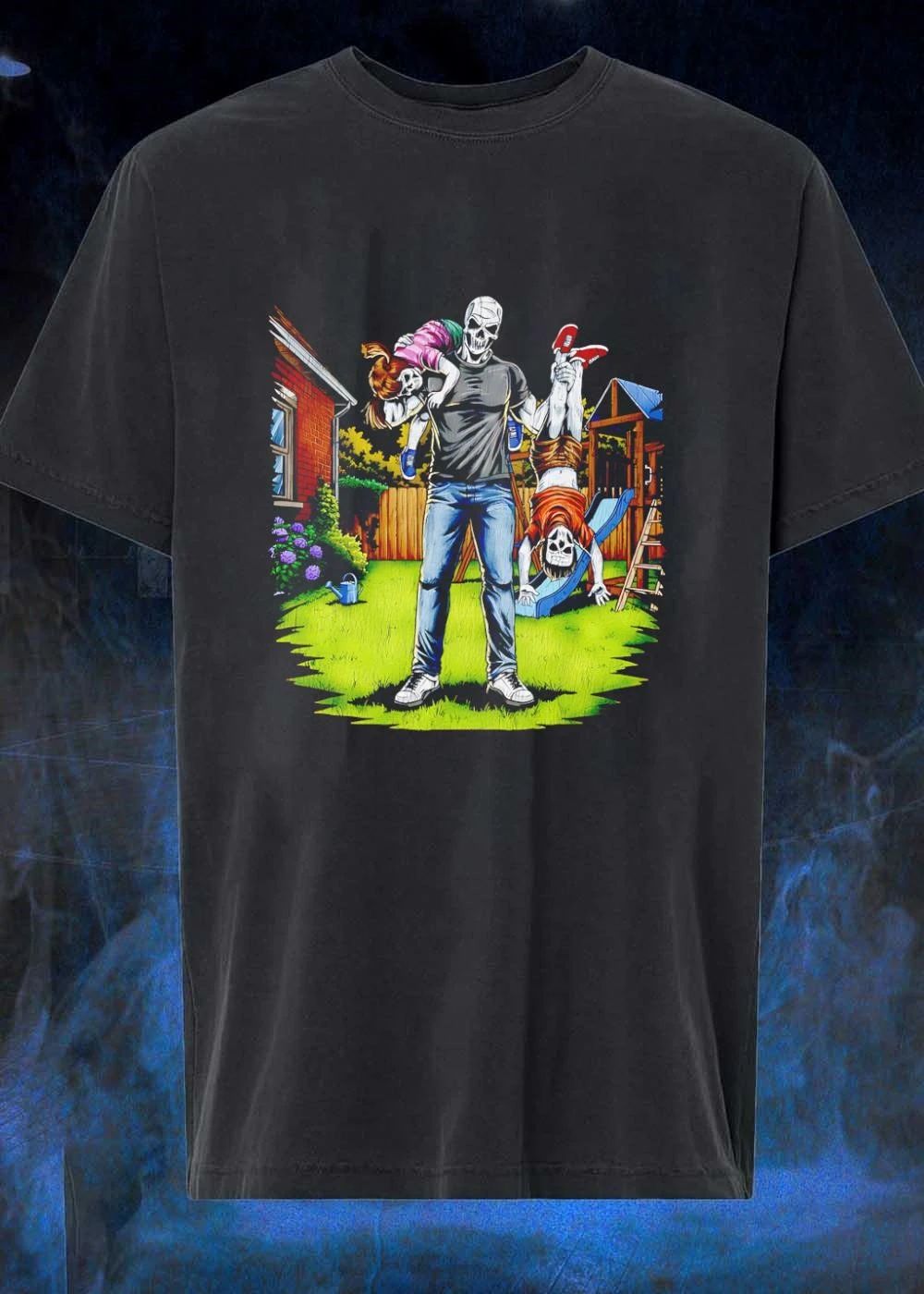 Darkest Dad Skeleton Carrying Children Garden Playtime T-Shirt