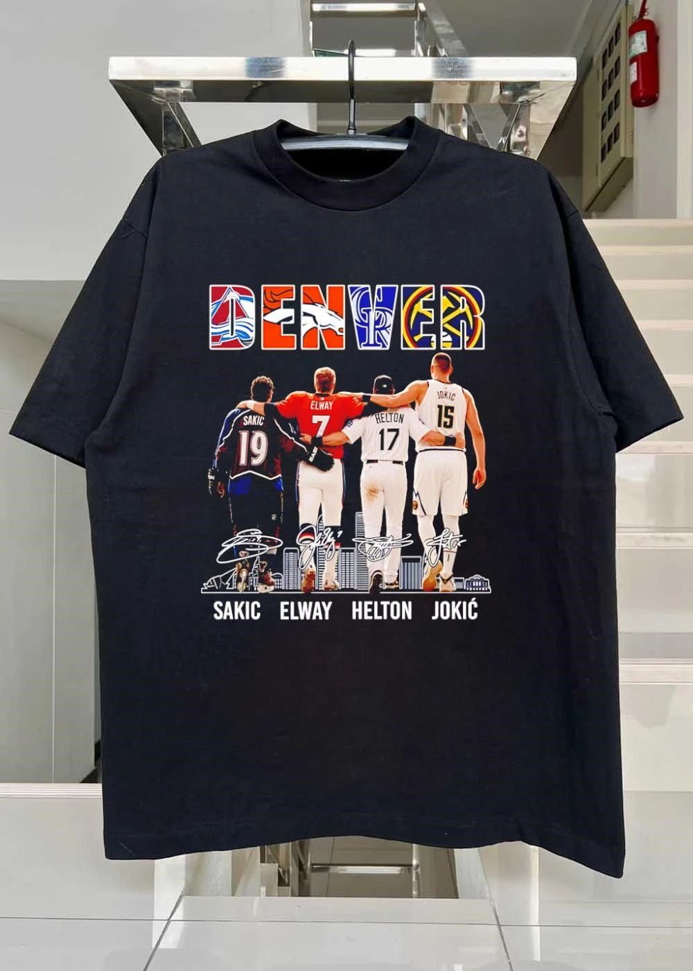 Denver Avalanche Broncos Rockies Nuggets Joe Sakic John Elway Todd Helton Nikola Jokic Signatures Skyline shirt