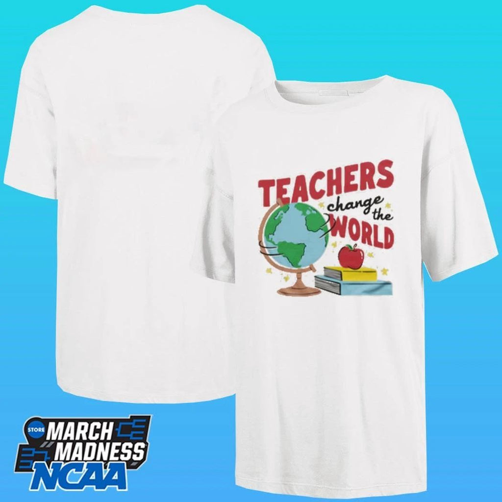 Teachers Change The World White & Red Ringer Shirt