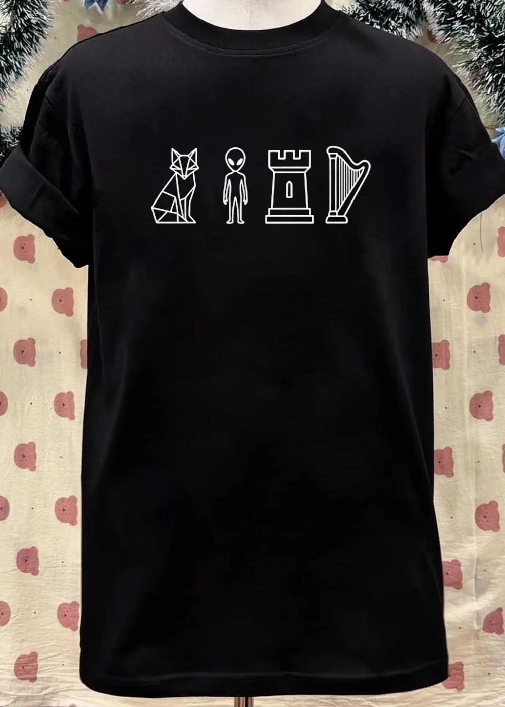 Geometric Fox Alien Chess Piece Harp Icon Shirt