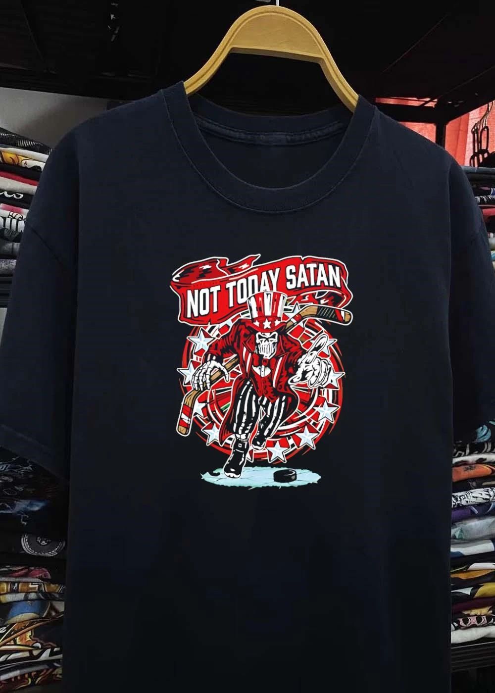 Not Today Satan Uncle Sam Skeleton Playing Ice Hockey T-Shirt