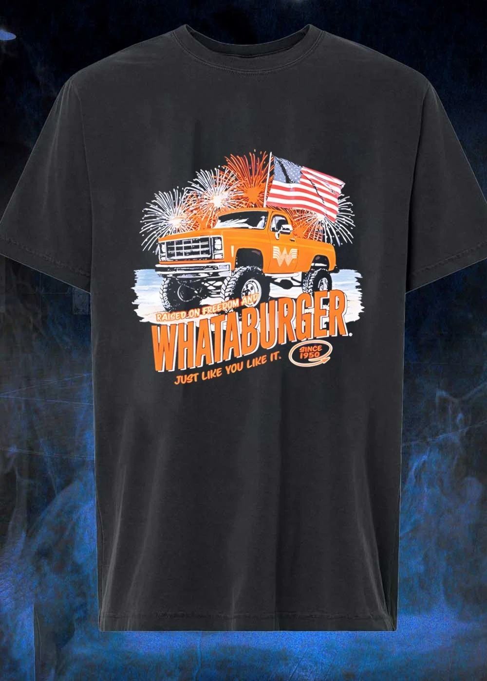 Whataburger Raised on Freedom and Since 1950 pickup truck fireworks shirt