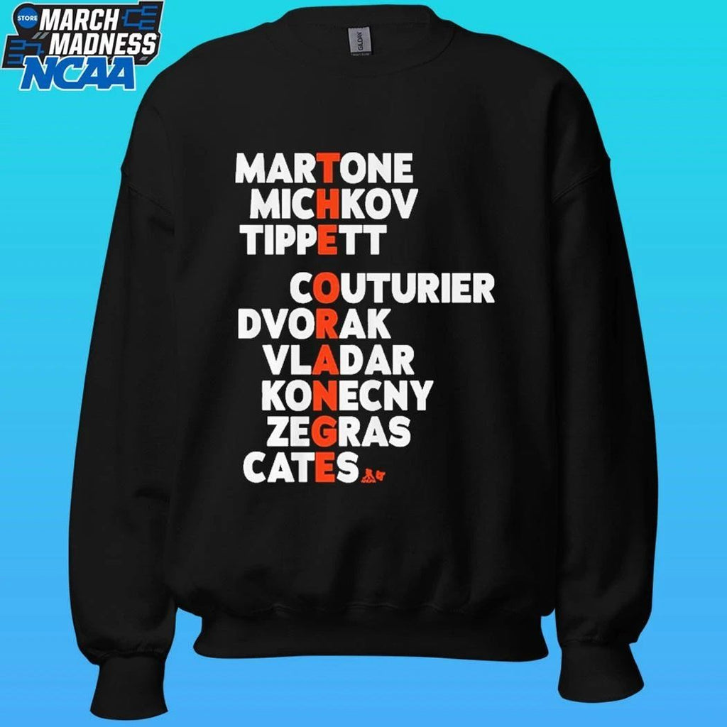Philadelphia Hockey The Orange Names Martone Michkov Tippett Couturier Dvorak Vladar Konecny Zegras Cates Shirt