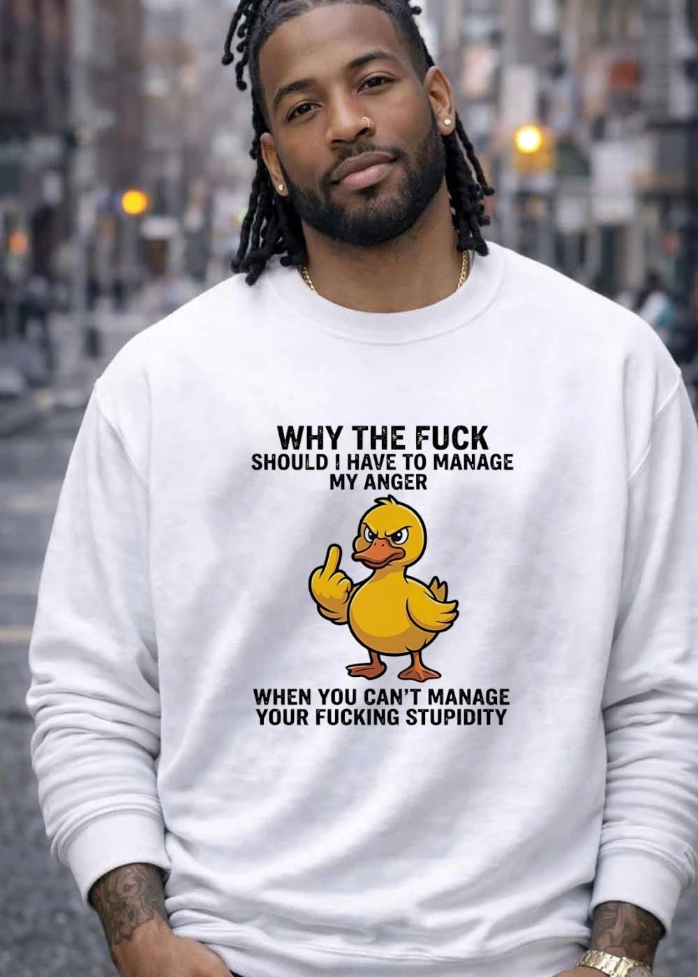 Angry Duck Giving Middle Finger Why the Fuck Should I Manage My Anger When You Cant Your Stupidity T-Shirt