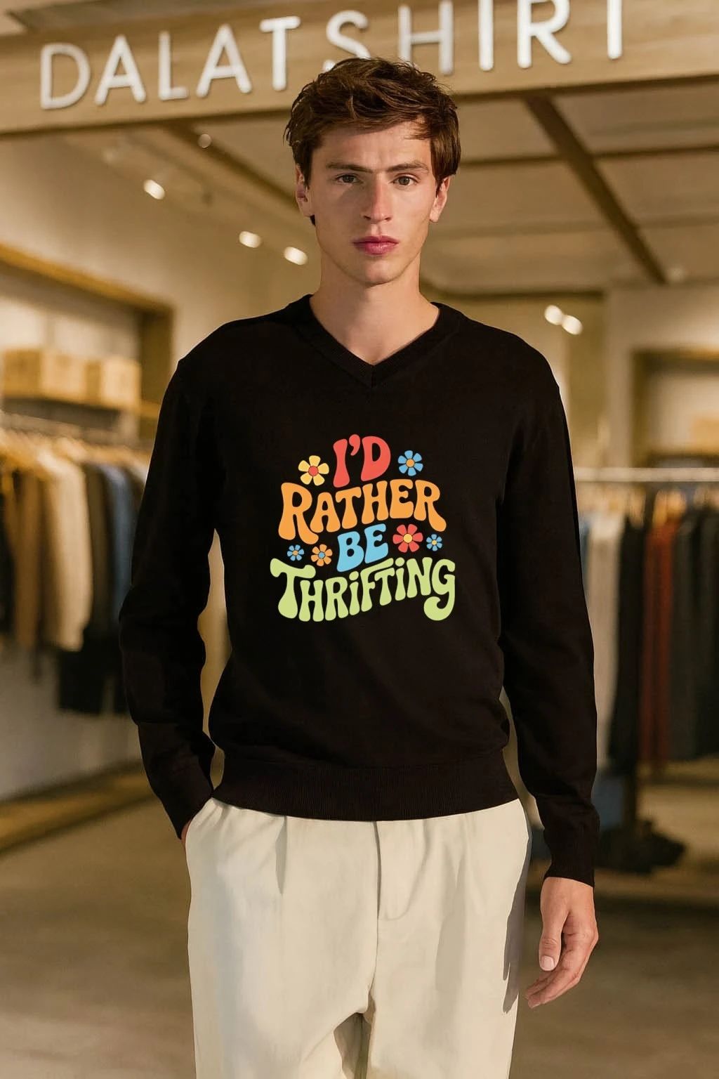 I’d Rather Be Thrifting Retro Flower shirt