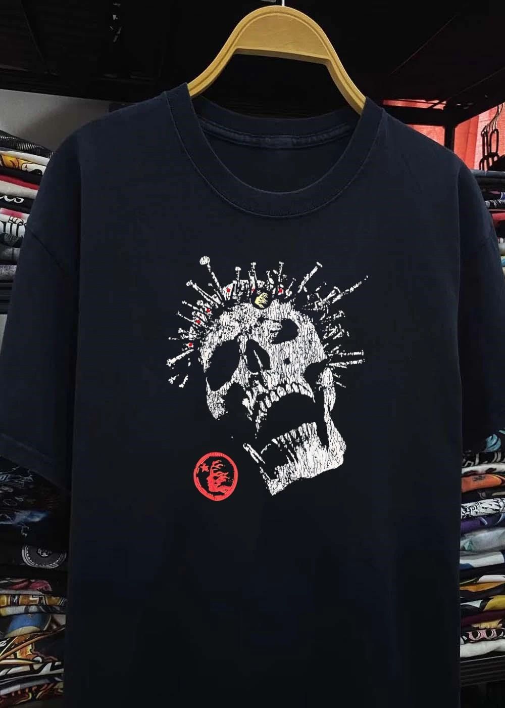 Distressed Screaming Skull Punk Spikes Flaming Face Logo Unleashed Fury 2026 Collection Shirt
