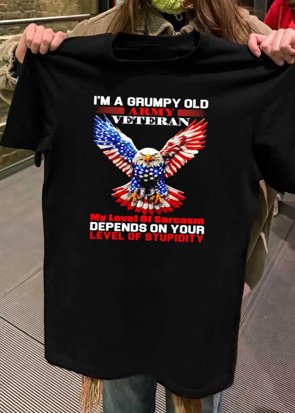 Grumpy Old Army Veteran Sarcasm Stupidity American Flag Eagle Shirt