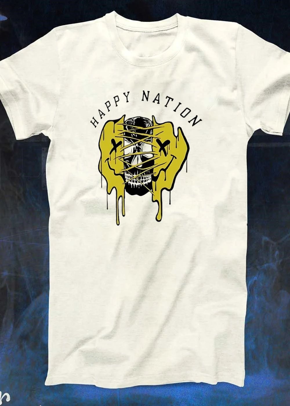Skull melting smiley face Happy Nation shirt