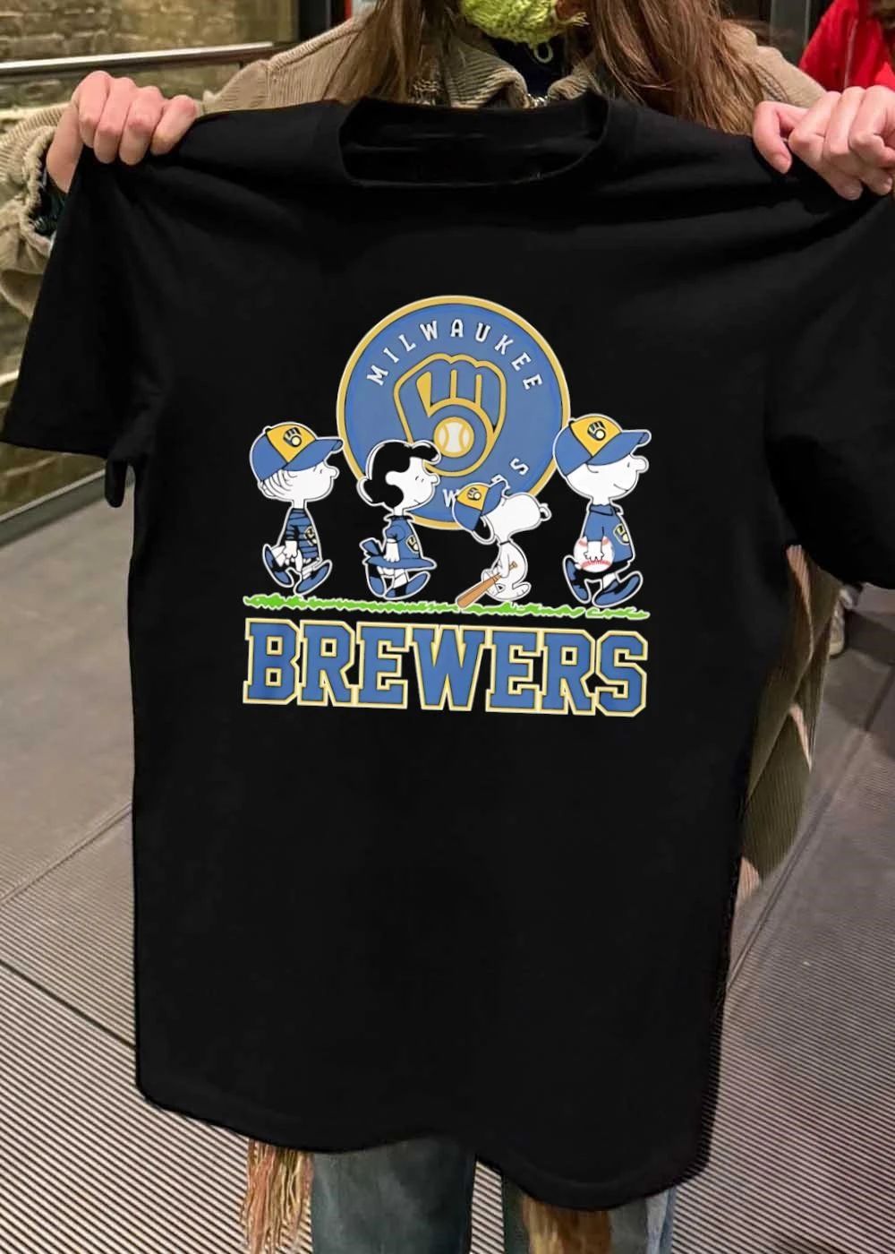 Peanuts Characters Milwaukee Brewers Logo Baseball Graphic T-Shirt