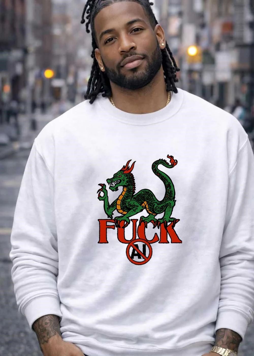 Green Dragon Fuck No AI Symbol Shirt