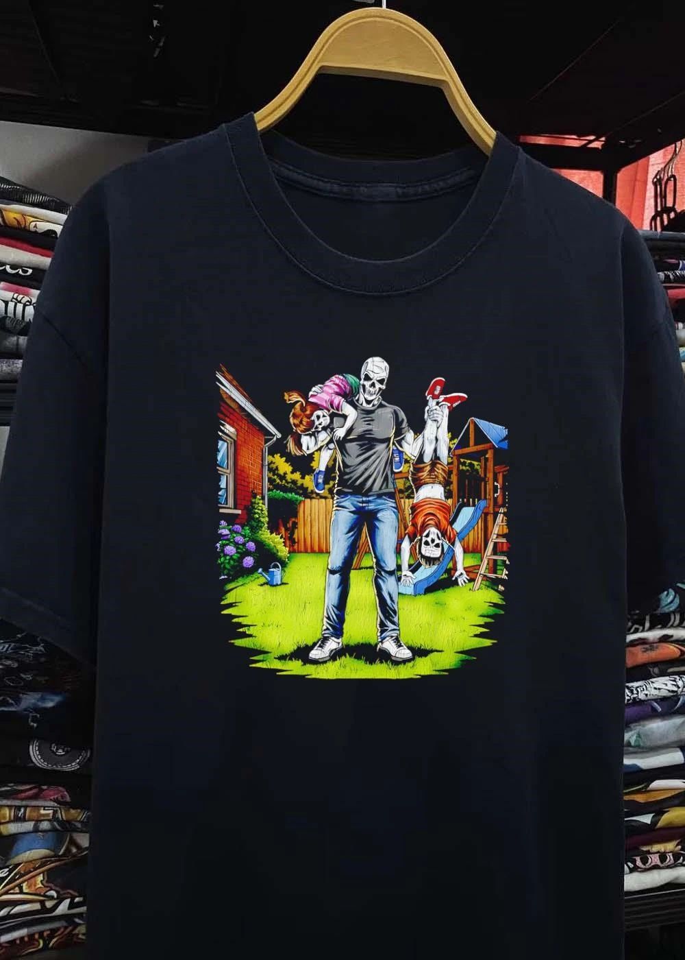 Darkest Dad Skeleton Carrying Children Garden Playtime T-Shirt