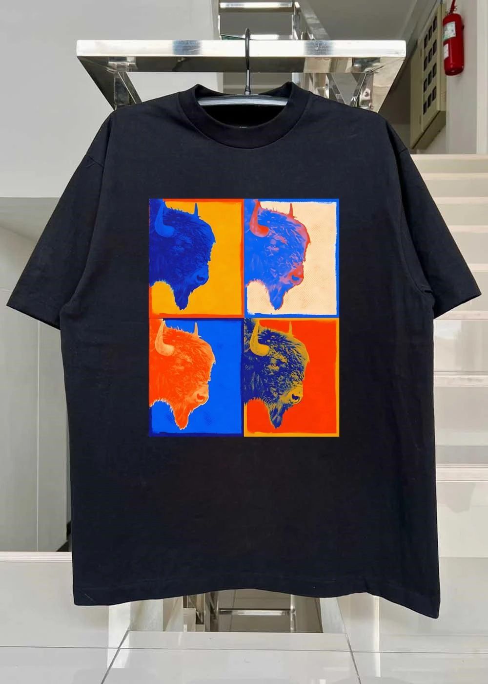 Colorful Pop Art Bison Grid Shirt