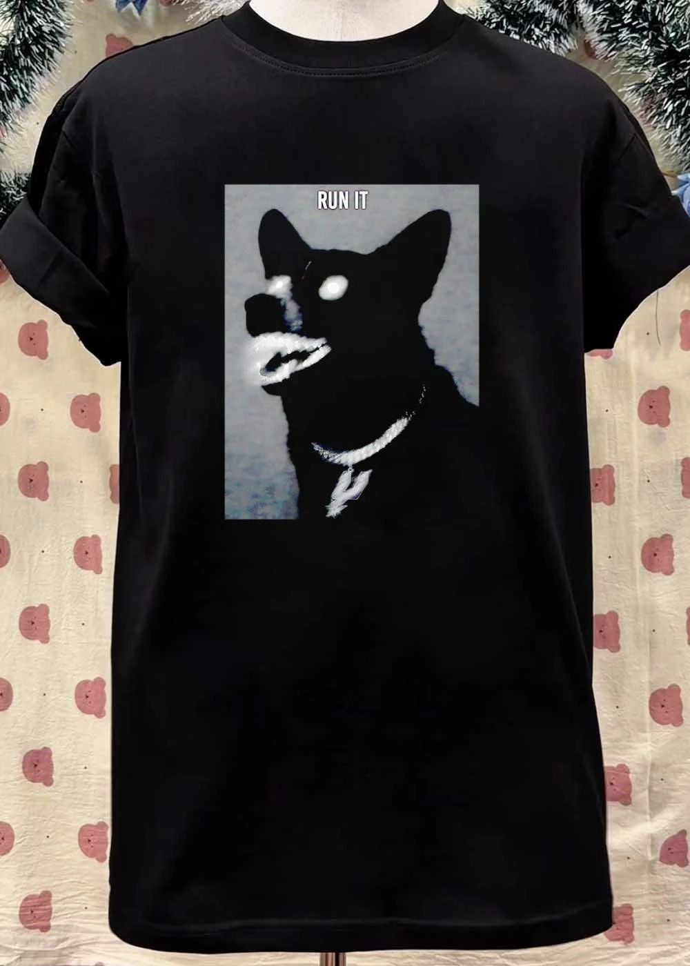 Run It Black Dog With Diamond Grill And Spurs Pendant T-Shirt