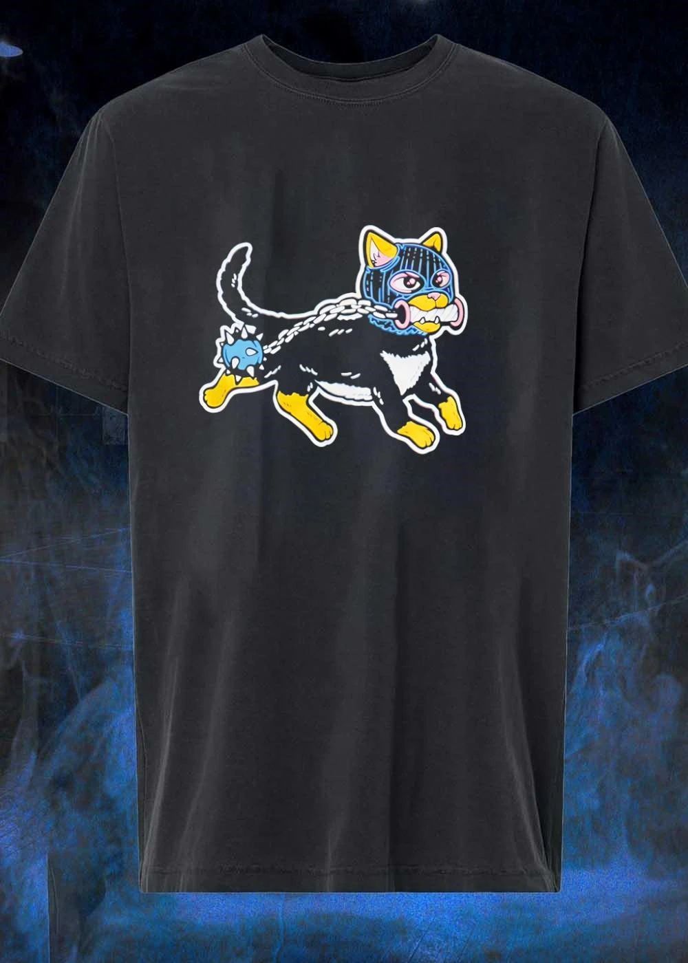Streetwear Punk Cat Wearing a Balaclava with a Spiked Ball T-Shirt